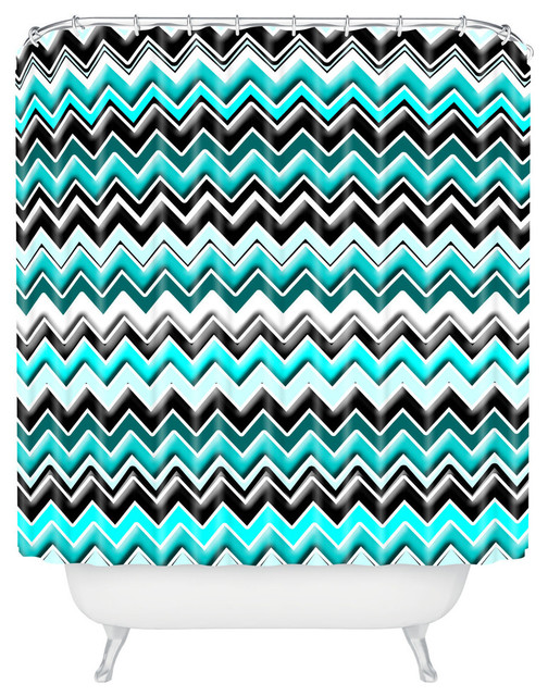Madart Inc Turquoise Black White Chevron Shower Curtain