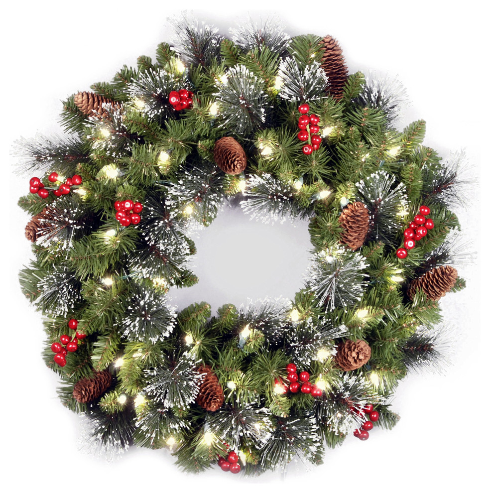 National Tree Company 24" Crestwood Spruce Wreath With 50 Battery LED  Lights