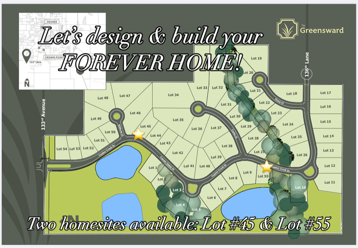 THE GREENSWARD: Crown Point Indiana's Newest Estate Community. Design NOW, Build Late 2025.