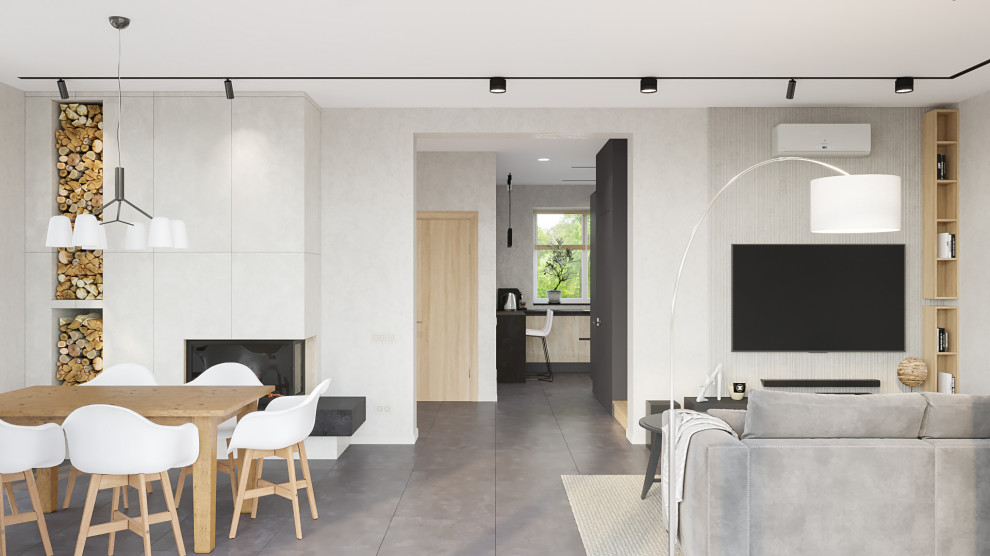 Барнхауз с мансардными окнами в серых оттенках