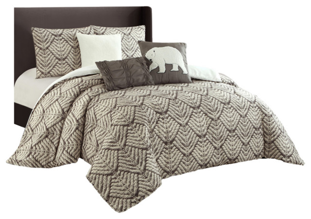 The Urban Port Rhodes Town Textured Print Queen Size Comforter Set with Pleat... 