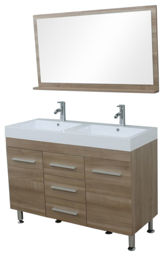 Greenville 48 inch Double Modern Bathroom Vanity in Light Oak