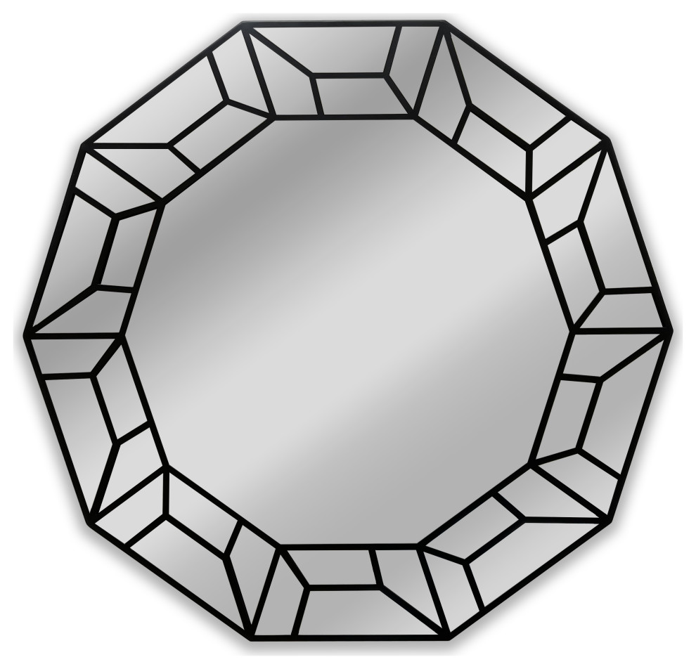 Chloe's Reflection Contemporary Black Decagon Framed Wall Mirror, 31
