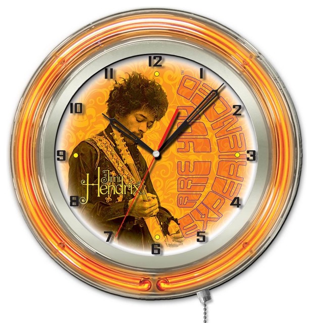 Jimi Hendrix 19&quot; Neon Clock with AYE Guitar Design - Contemporary