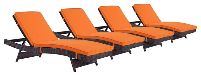 Modern Urban Outdoor Patio Chaise Lounge Chair, Set of 4, Orange ...