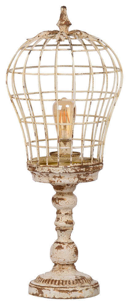 Classic Vintage Antiqued White Table Lamp, 12"x31"