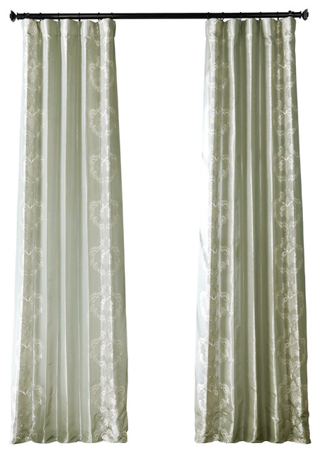 Embroidered Faux Silk Taffeta Single Panel Curtain Contemporary