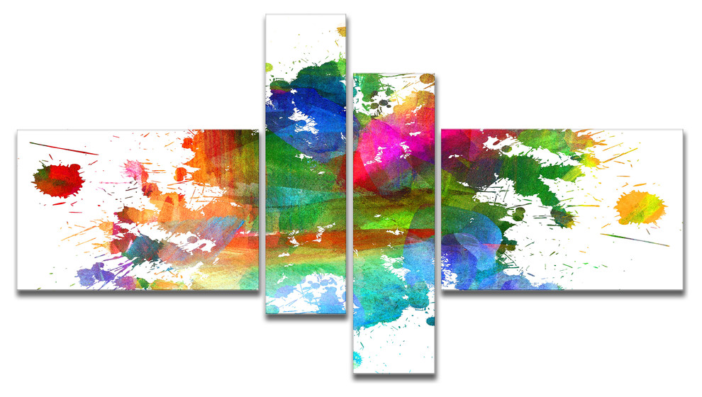 Splashes of Colors, Multipanel Abstract Oil Painting Canvas, 60"x32