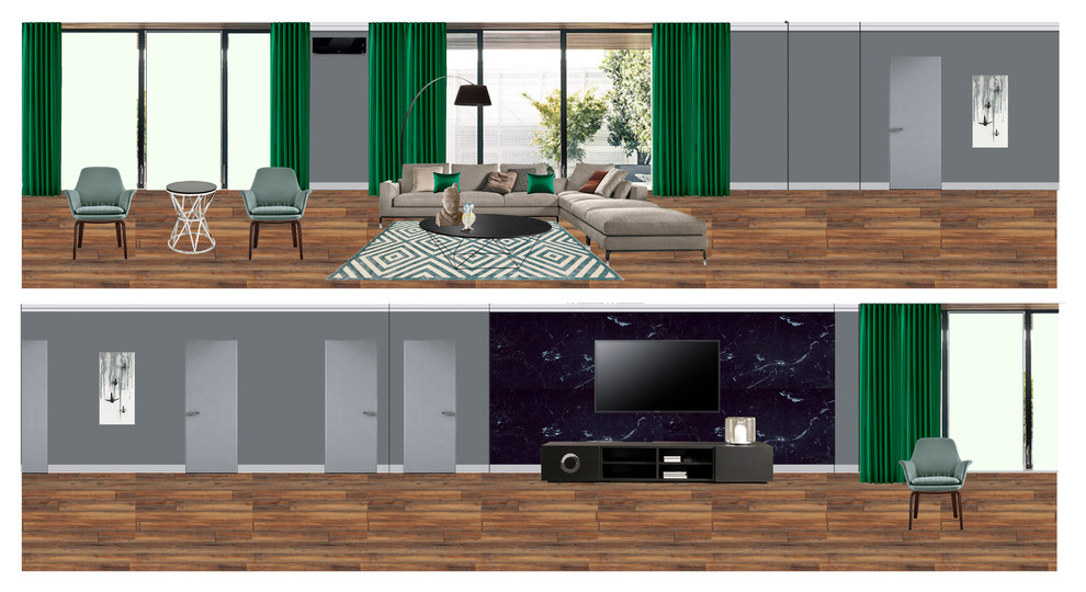 Коллаж гостиной в холодных оттенках