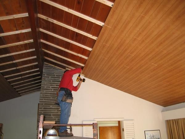 Plank Ceiling Traditional Family Room New York By