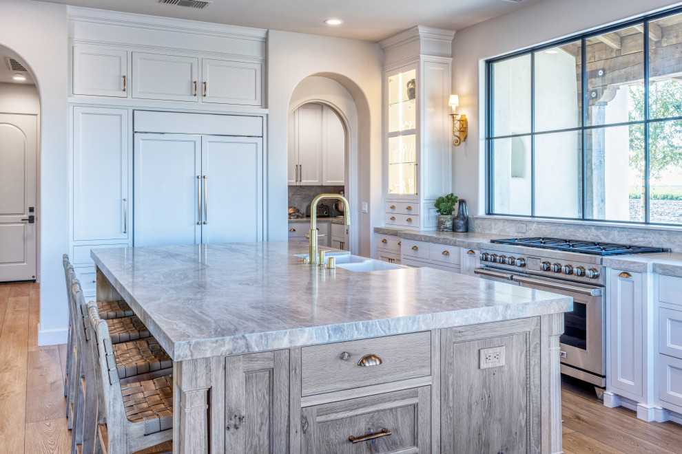 Custom Kitchen Island, Range Wall and Cabinetry | Tuscan Farmhouse