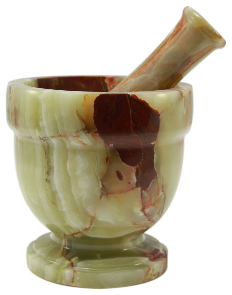 Asclepius Collection Whirl Green Onyx Large Mortar and Pestle Set