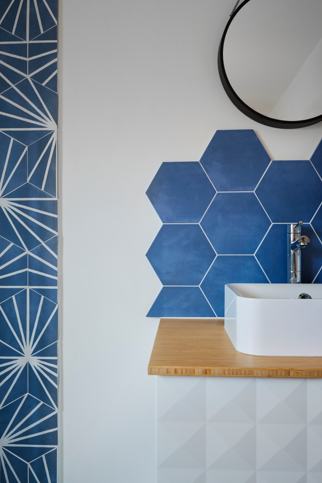 A bright, playful and contemporary family bathroom design