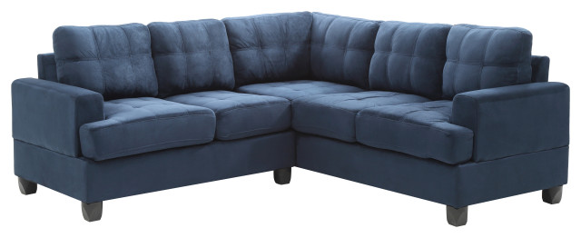 Partington Suede Sectional, Navy Blue Suede