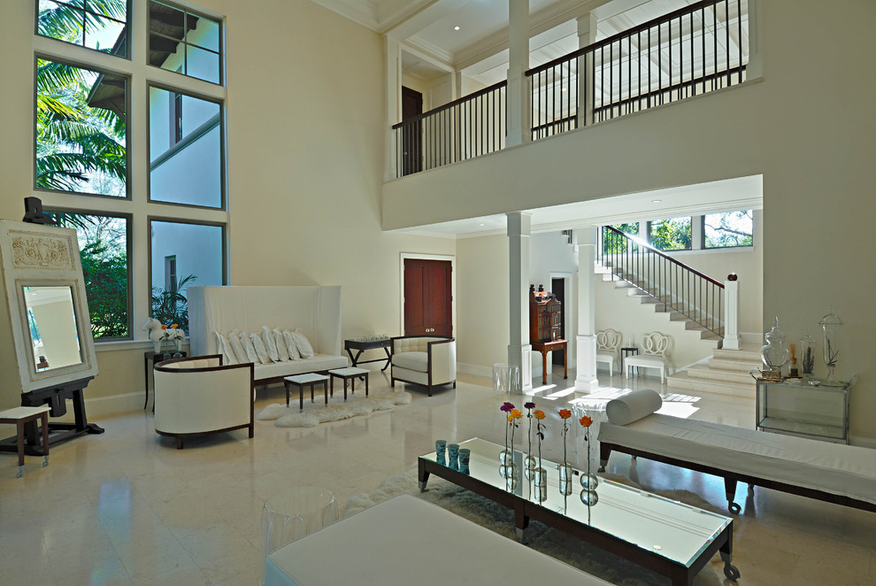 Design ideas for an expansive contemporary living room in Miami with marble floors.