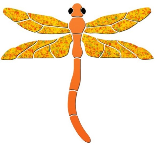 Dragonfly Ceramic Swimming Pool Mosaic - Orange - 10"x9" 10"x9", Orange