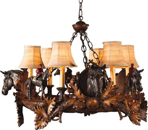 EQUESTRIAN Chandelier Traditional Antique 3 Horse Head and Jockey