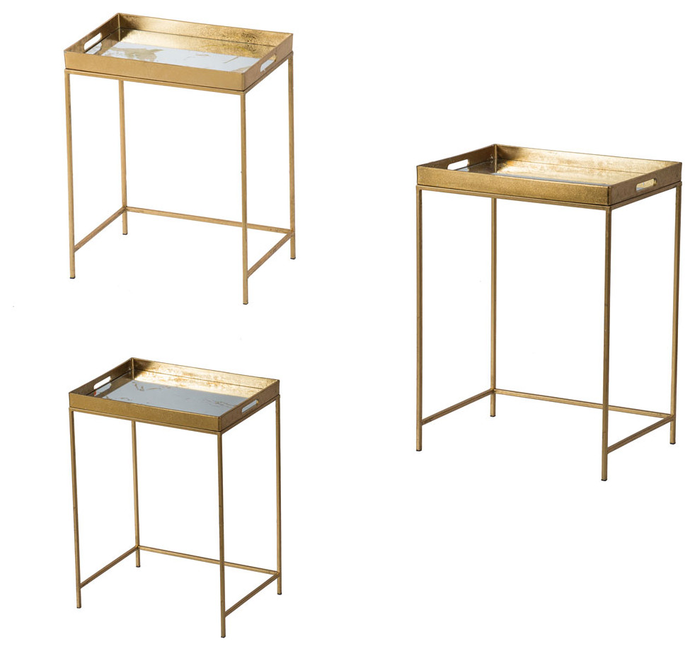 Metal & Mirror Nested Accent Tables Set Of 3