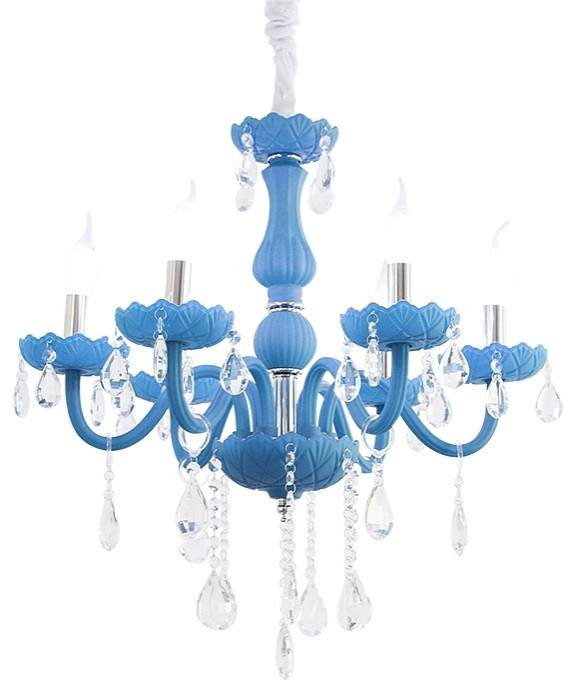 Crystal Multi-color Chandelier with Candles for Kids Bedroom, Blue, 8 Lights