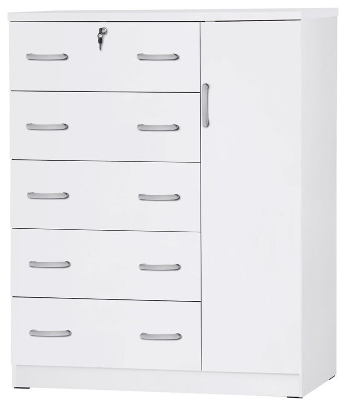 Better Home Products JCF Sofie 5 Drawer Wooden Tall Chest Wardrobe in White