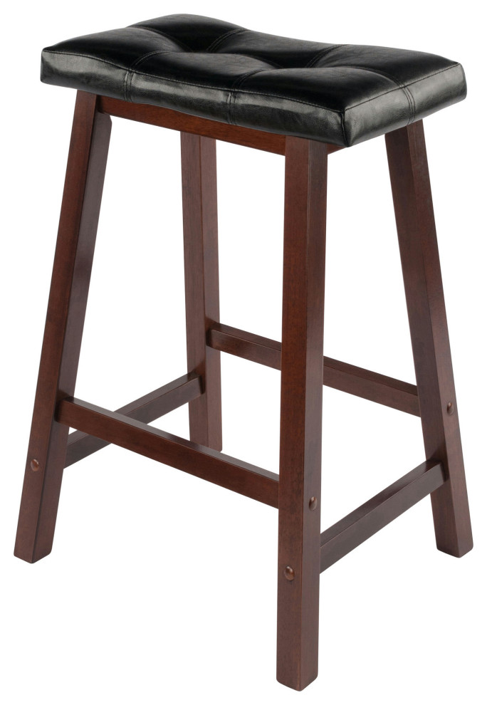 Mona Cushion Saddle Seat Counter Stool, Black and Walnut Transitional