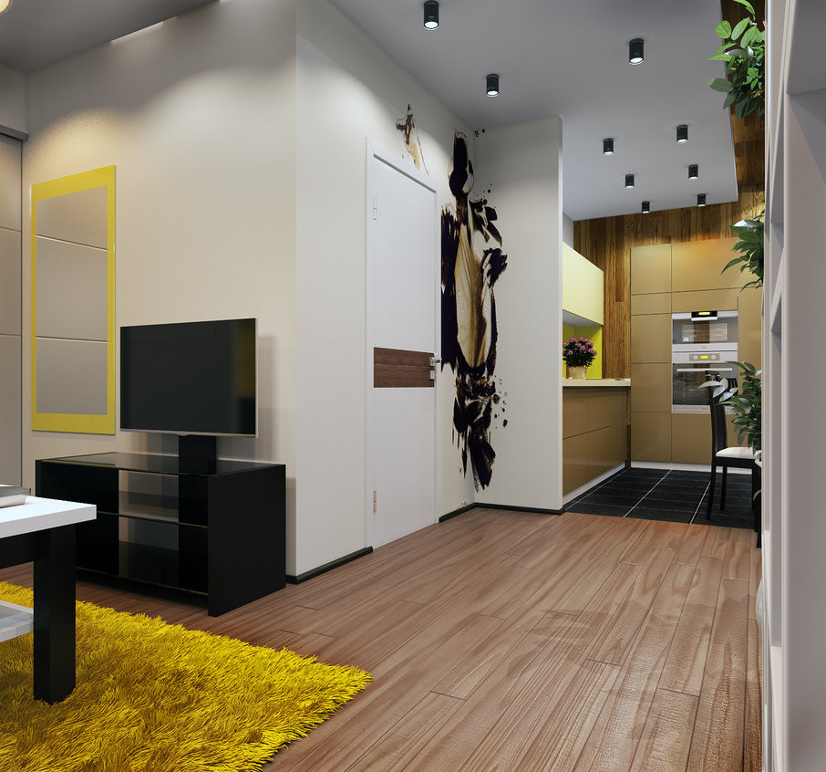 Проект гостиной и кухни без окон