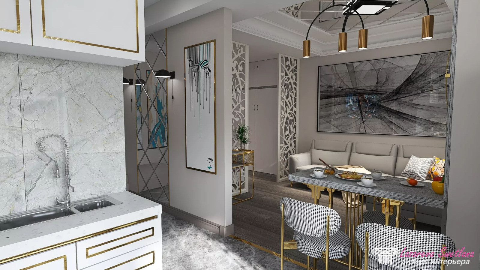 Визуализация дизайна  интерьера квартиры-студии