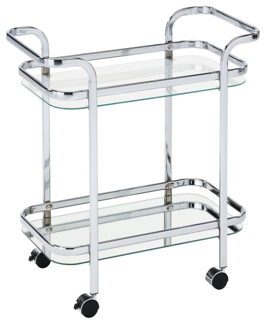 Modern Contemporary 2 Tier Serving Bar Cart Trolley Glass Shelves White /& Chrome