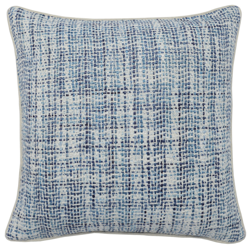 Baxter Woven 22" Throw Pillow, Blue by Kosas Home, Blue, Ivory