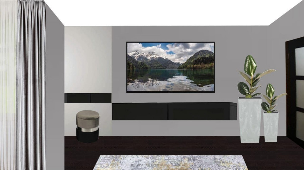 Стильная спальня черный металл и дерево