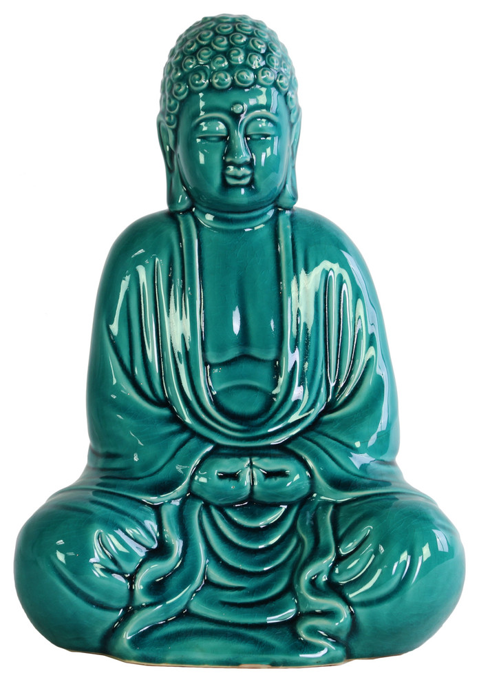 Ceramic Meditating Buddha Figurine Asian Garden Statues And Yard
