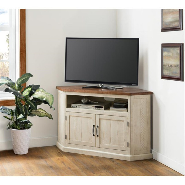 Bowery Hill Rustic Wood Corner TV Stand for TVs up to 50" in Antique ...