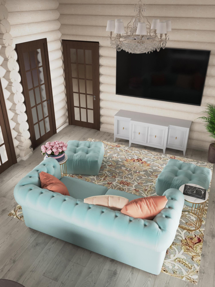 Кухня - гостиная в бревенчатом доме