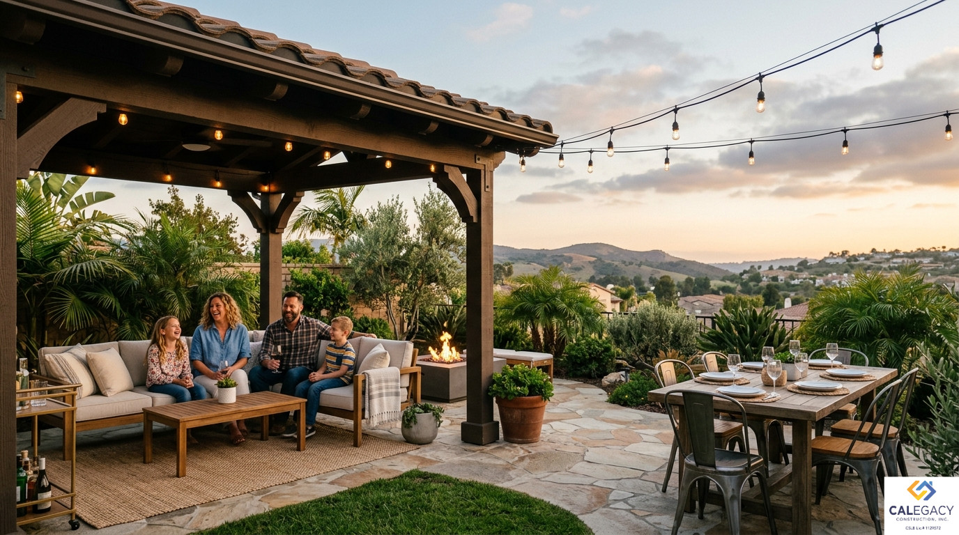 San Diego family enjoying a finished outdoor living space