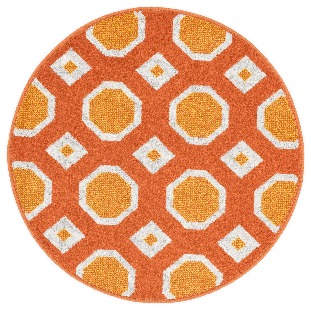 Loloi Rugs Terrace Collection Orange and Ivory, 3'x3' Round