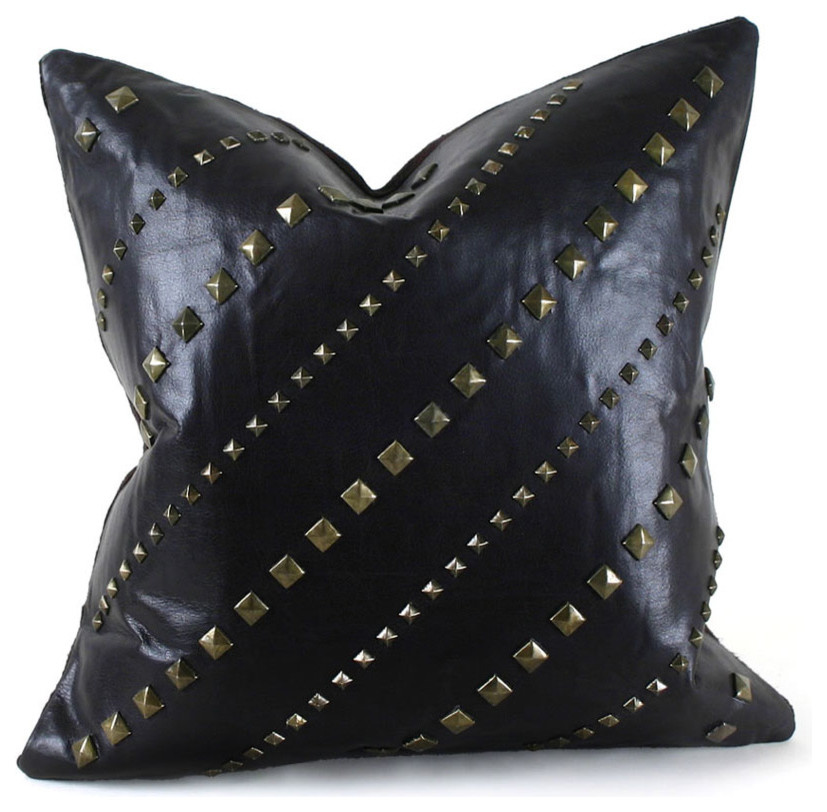 Studded Leather Pillow, Espresso, 9 x 18