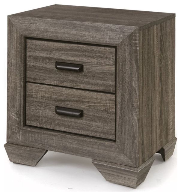 ACME Lyndon Square 2 Drawers Nightstand in Weathered Gray Grain Transitional Nightstands And