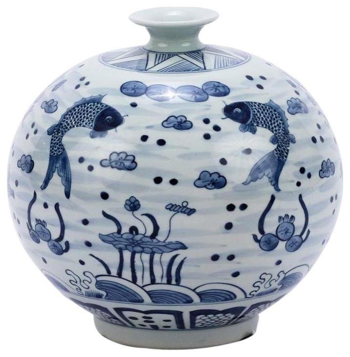 Vase Fish Pomegranate Colors May Vary Blue White Variable Ceramic