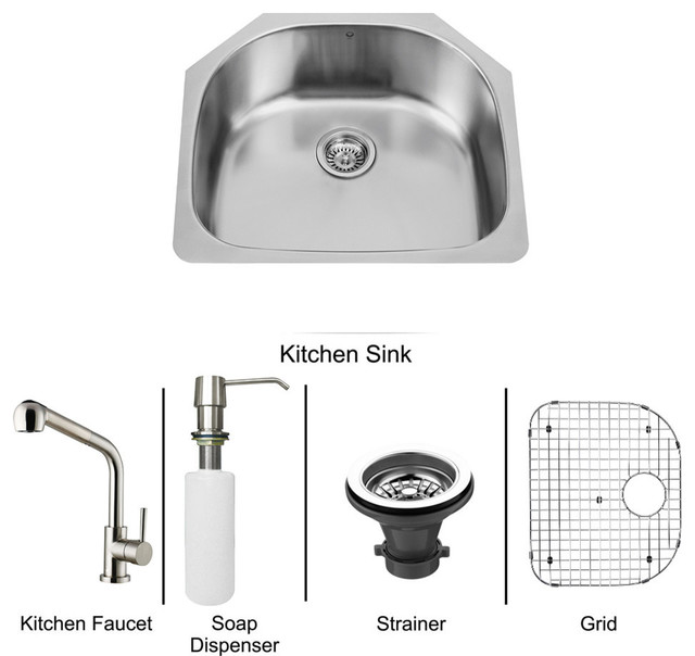 All in One 24 in. Undermount Stainless Steel Kitchen Sink and Faucet Set