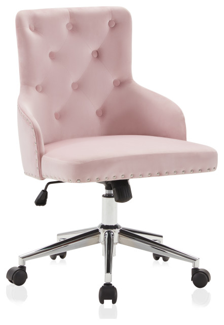 Belden Modern Elegant Swivel Desk Chair, Pink/Chrome