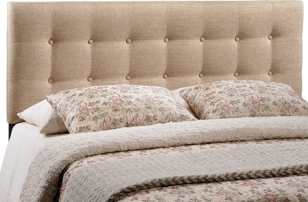 Emily Queen Tufted Upholstered Fabric Headboard Transitional
