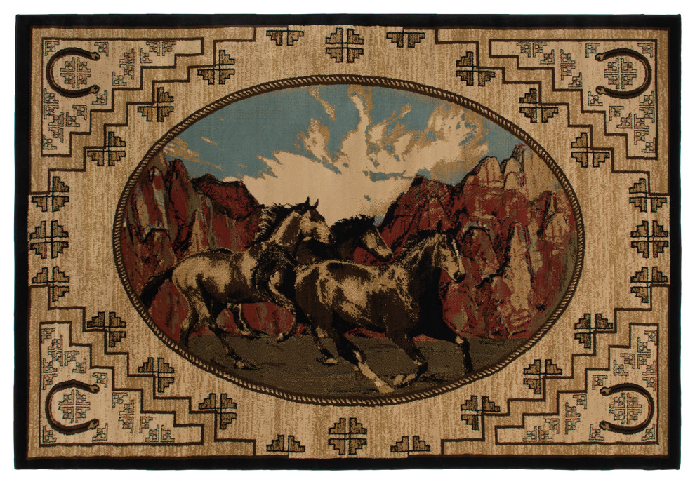 Lodge King Great Escape Western Horse Area Rug Southwestern Area