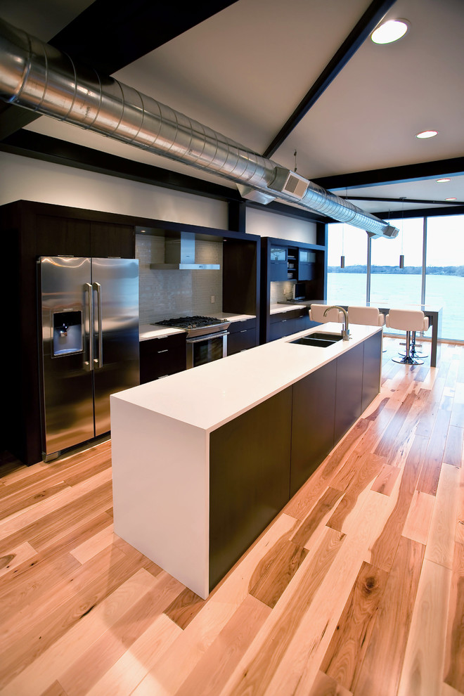 Industrial kitchen in Minneapolis with stainless steel appliances.