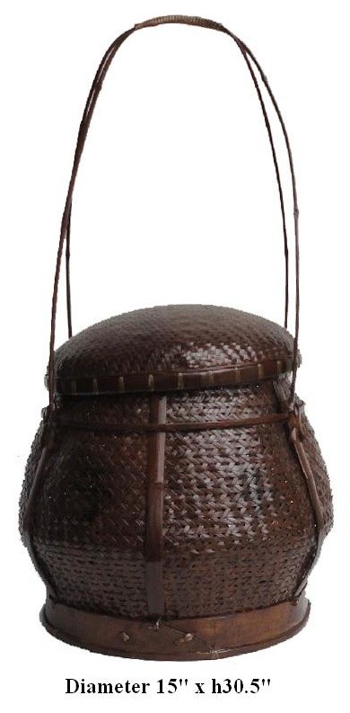 Chinese Vintage Handmade Bamboo Strip fisherman's Basket