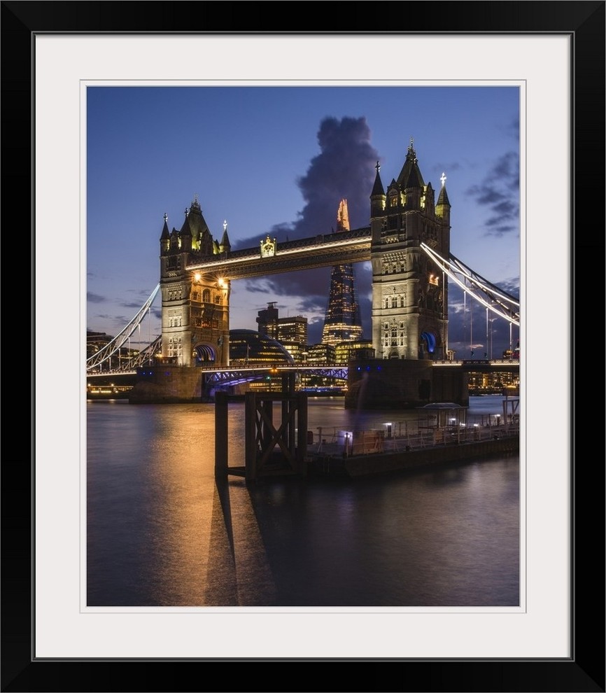Tower Bridge The Shard River Thames At Dusk London England Uk Black Fr Contemporary Prints And Posters By Great Big Canvas