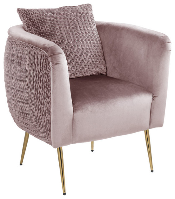 Natalie Velvet Barrel Accent Chair With Metal Legs Midcentury