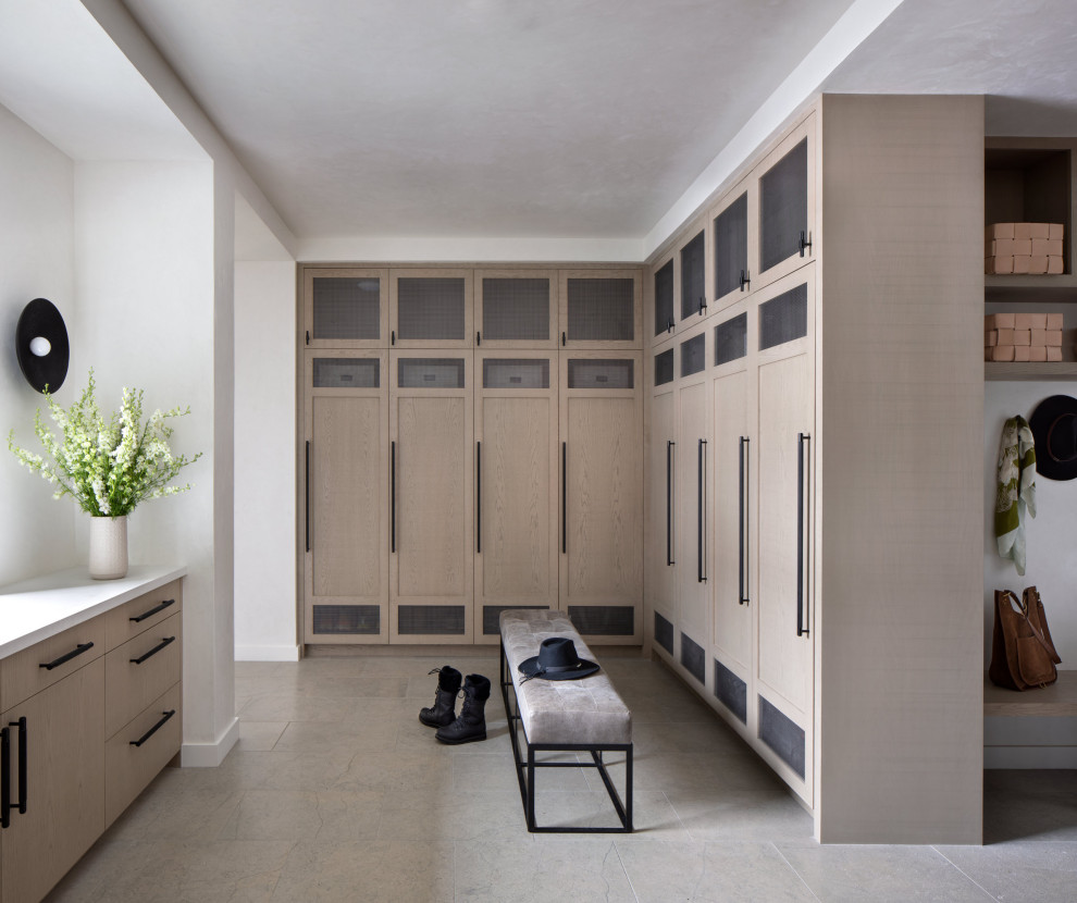 Inspiration for a rustic entryway remodel with gray walls