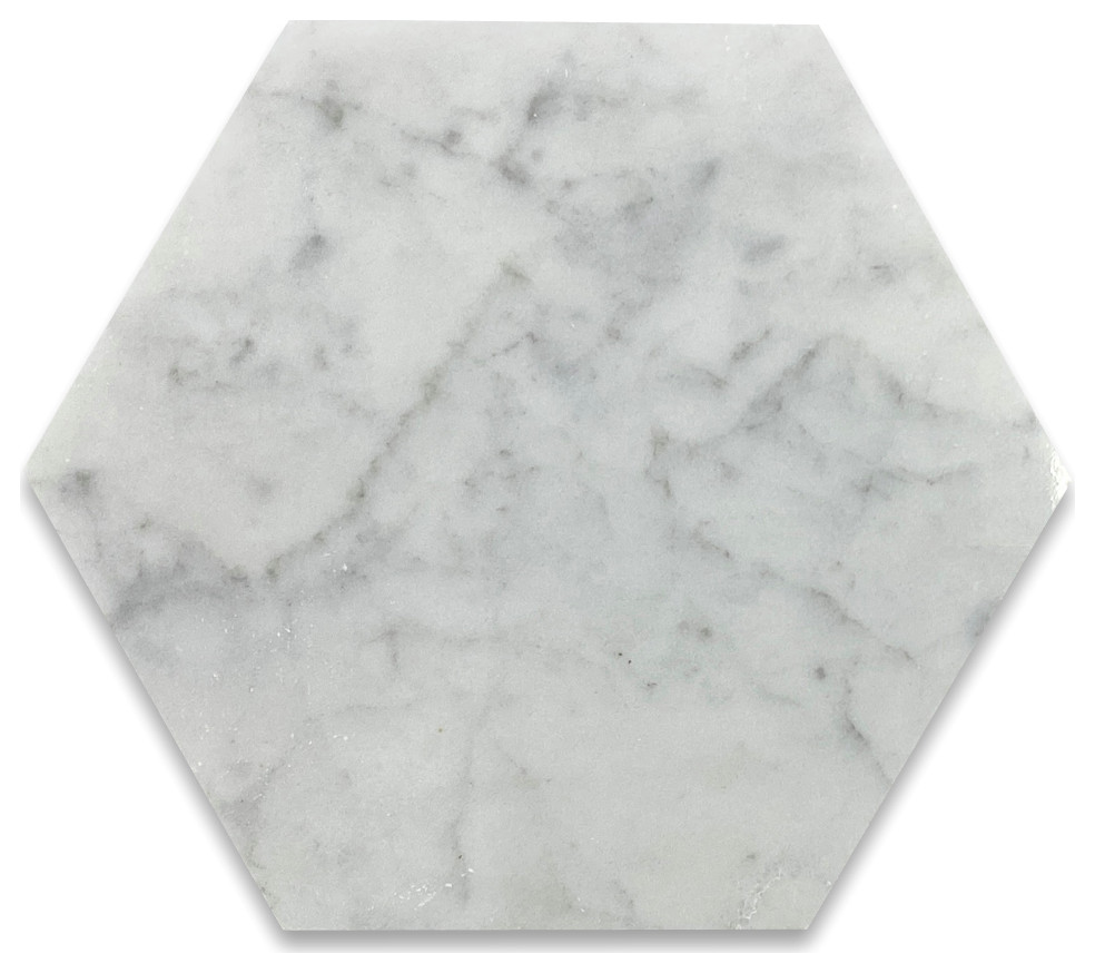 6" Hexagon Carrara Italian Marble Venato Carrera White Tile Polished, 100 piece