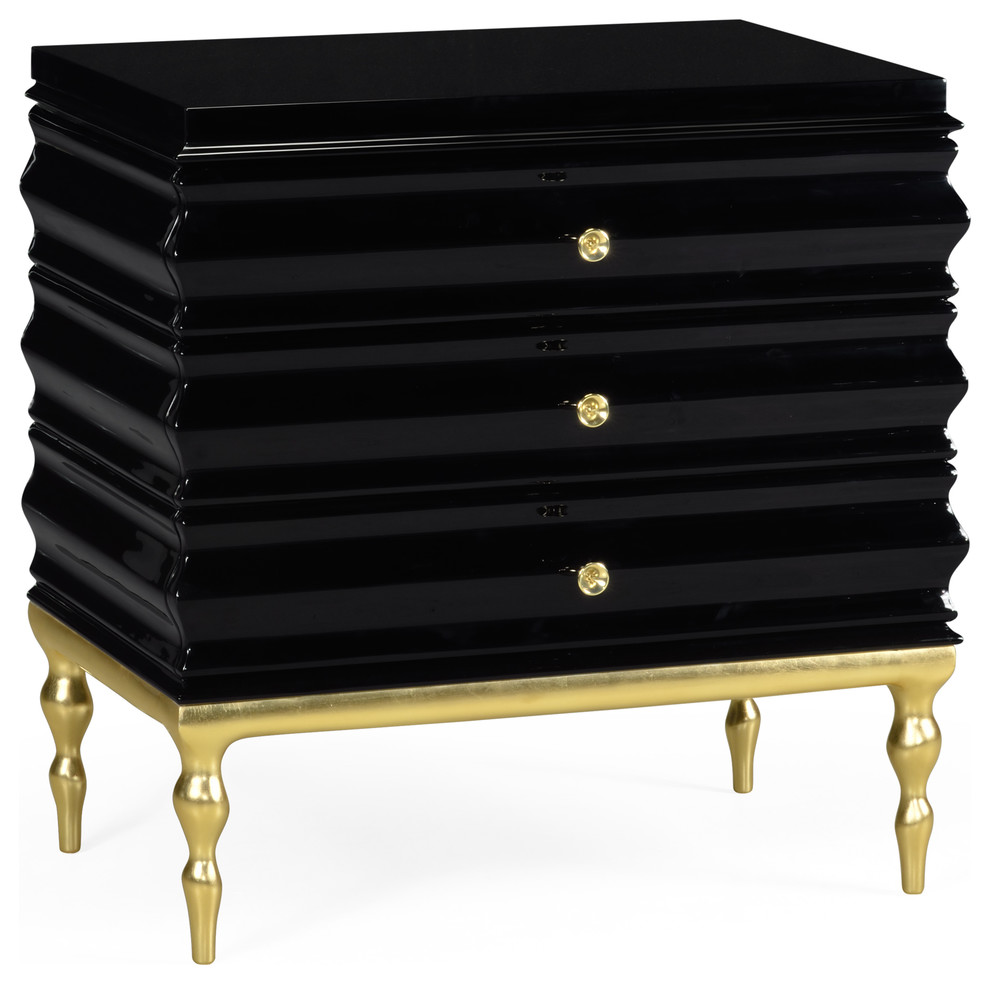 Rippled Black Lacquer Chest of Drawers Contemporary Accent Chests