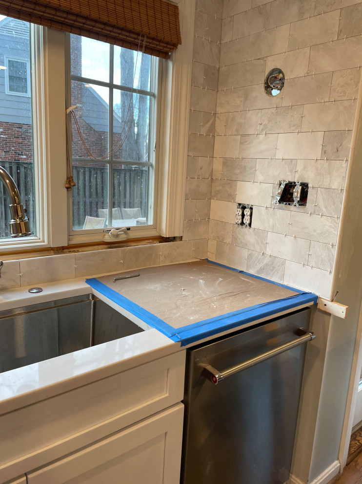 Honed marble backsplash dark!